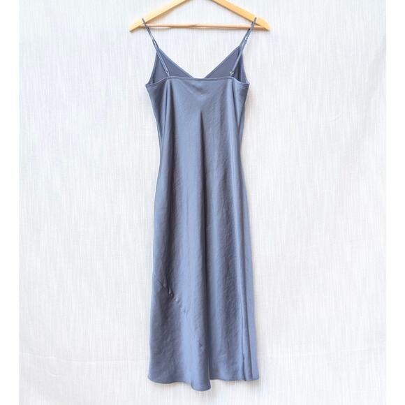 Aritzia Wilfred Only Slip Dusty Blue Satin Lightweight Midi Dress, size S - Picture 2 of 10